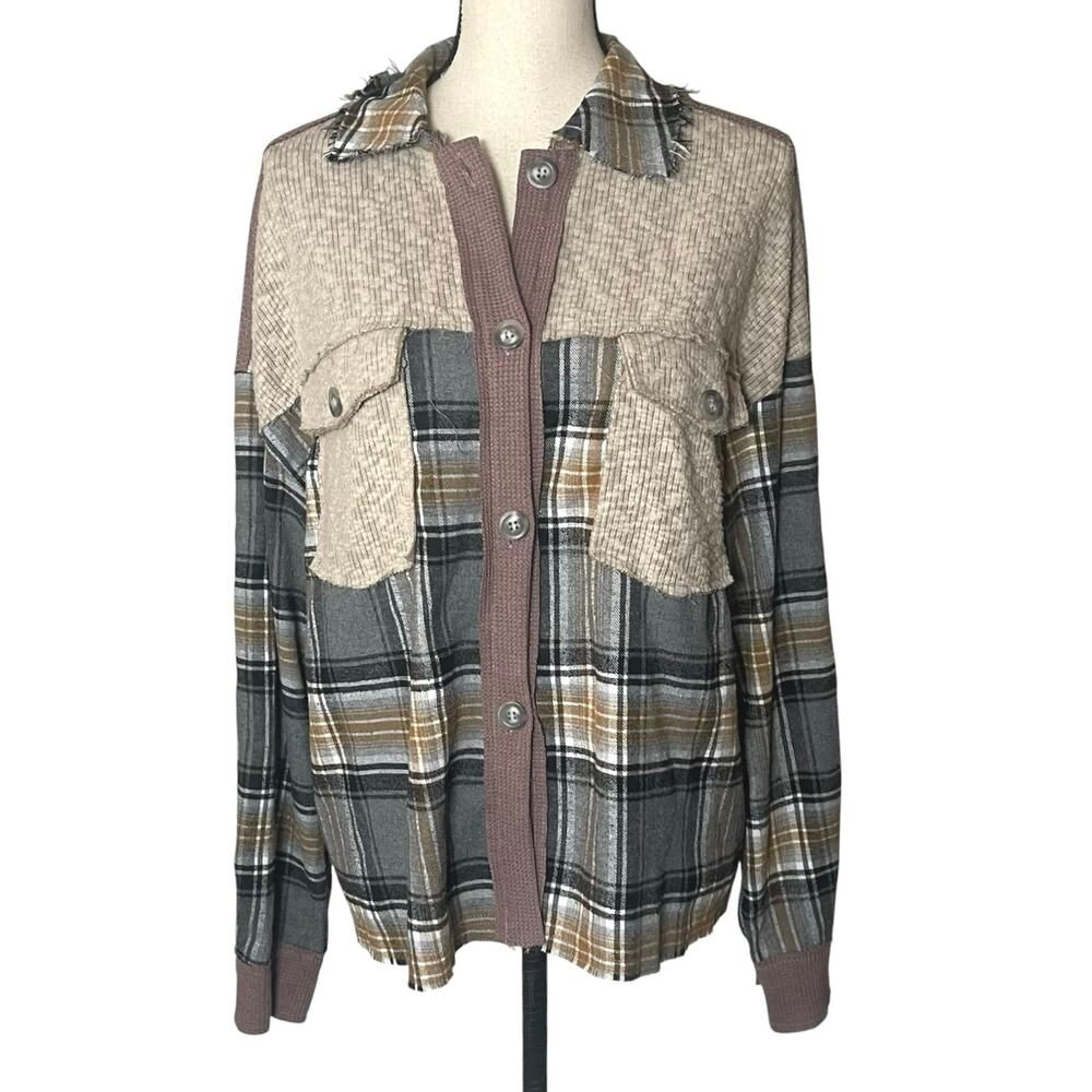 BKE Buckle Boyfriend Patchwork Flannel Size M Oversized Gritty Boho Granola Girl